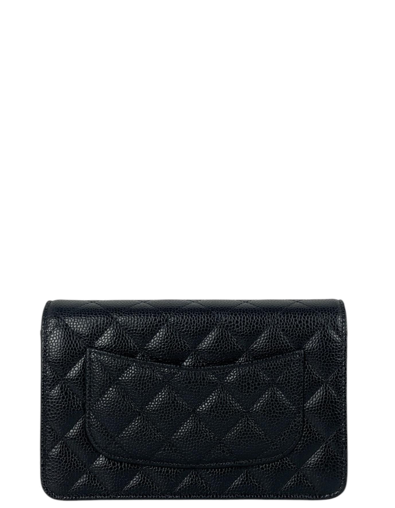 Chanel Black Quilted Caviar Leather Twistlock CC Wallet On Chain WOC Crossbody In Excellent Condition In New York, NY