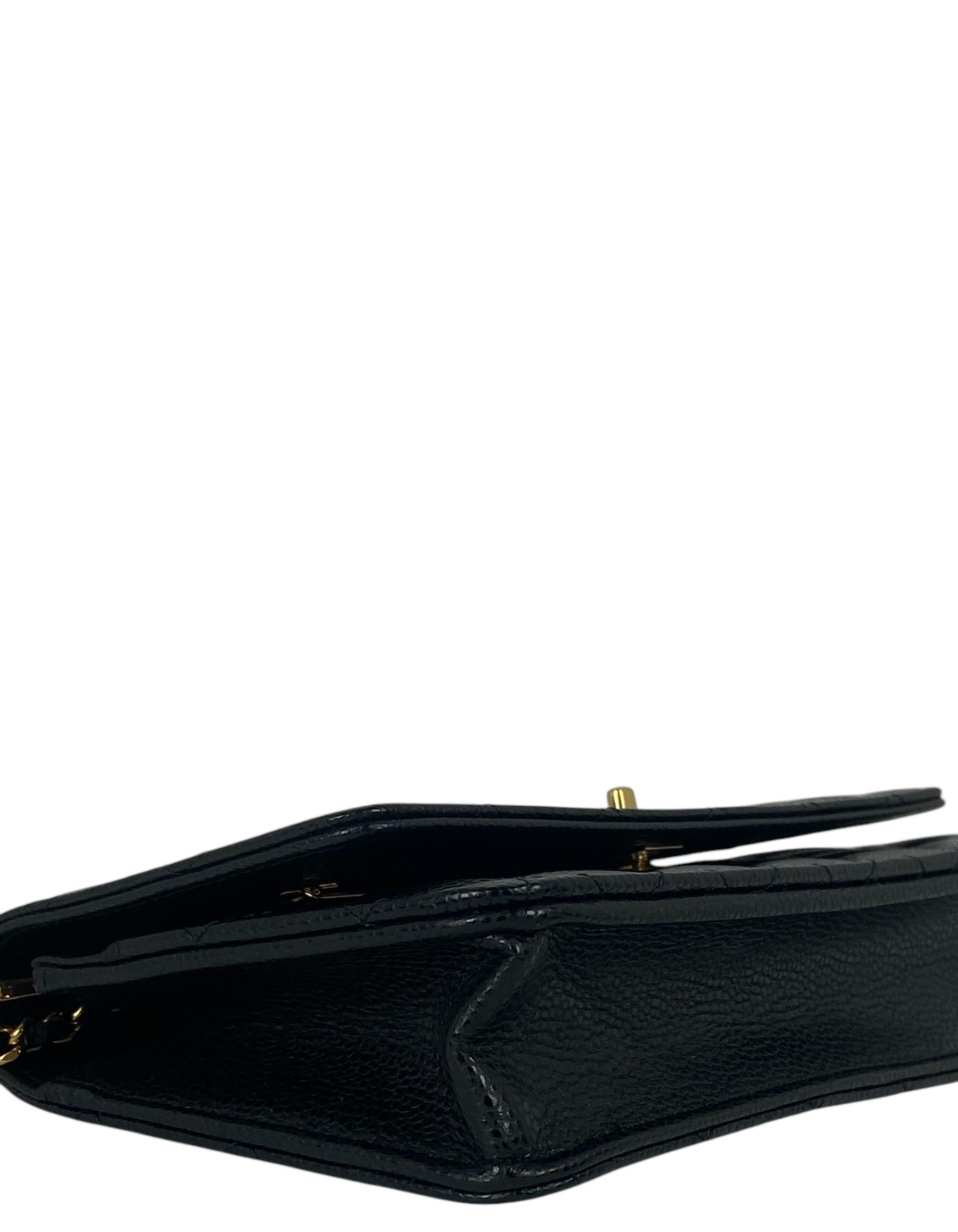 Women's Chanel Black Quilted Caviar Leather Twistlock CC Wallet On Chain WOC Crossbody