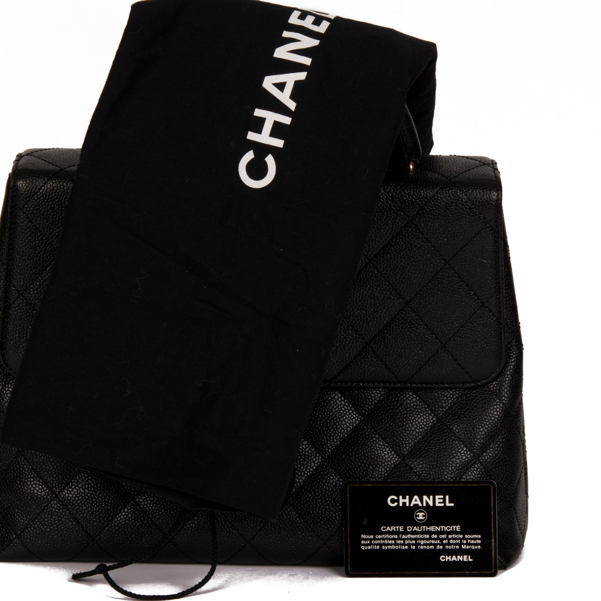 CHANEL Black Quilted Caviar Leather Vintage Classic Kelly 6