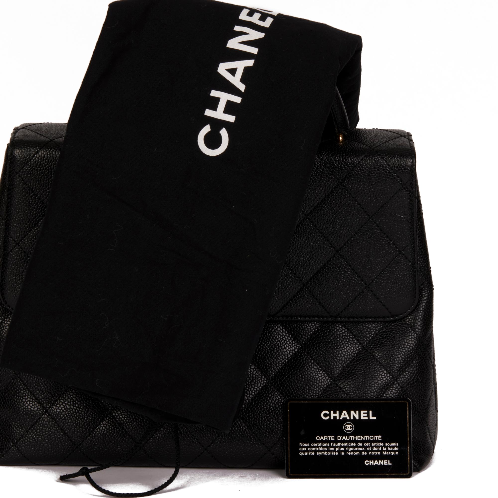 CHANEL Black Quilted Caviar Leather Vintage Classic Kelly 8