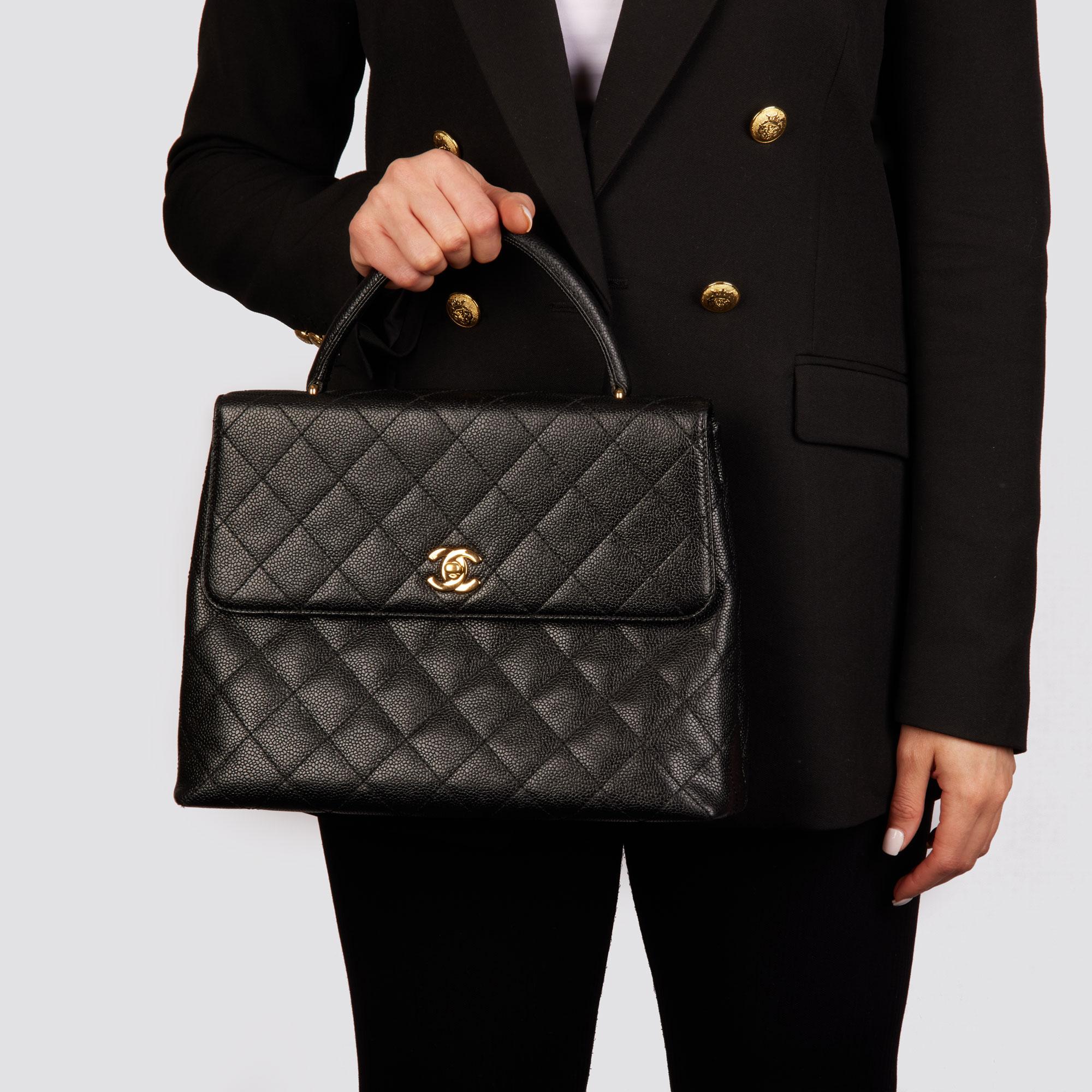 CHANEL Black Quilted Caviar Leather Vintage Classic Kelly 9
