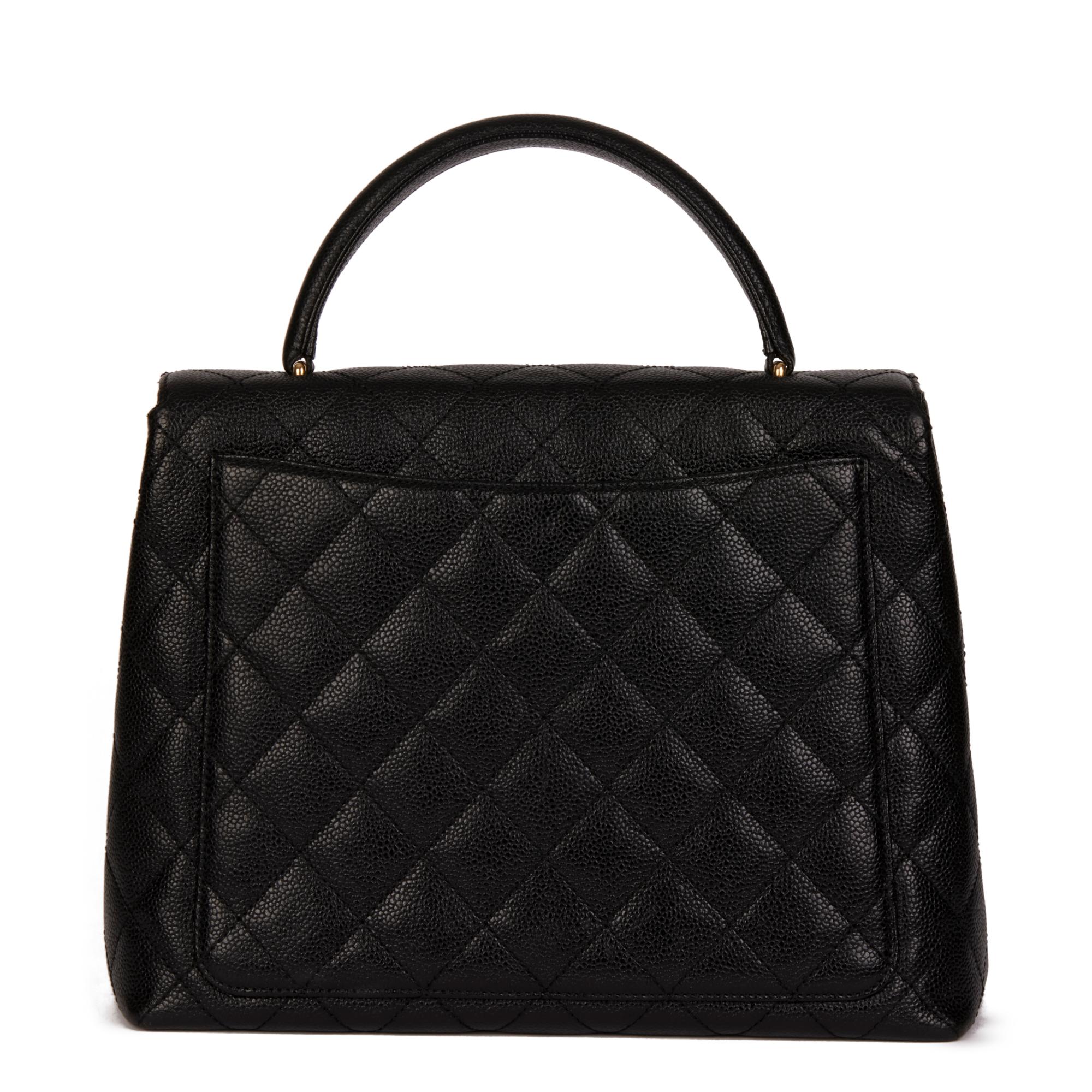 CHANEL Black Quilted Caviar Leather Vintage Classic Kelly 1