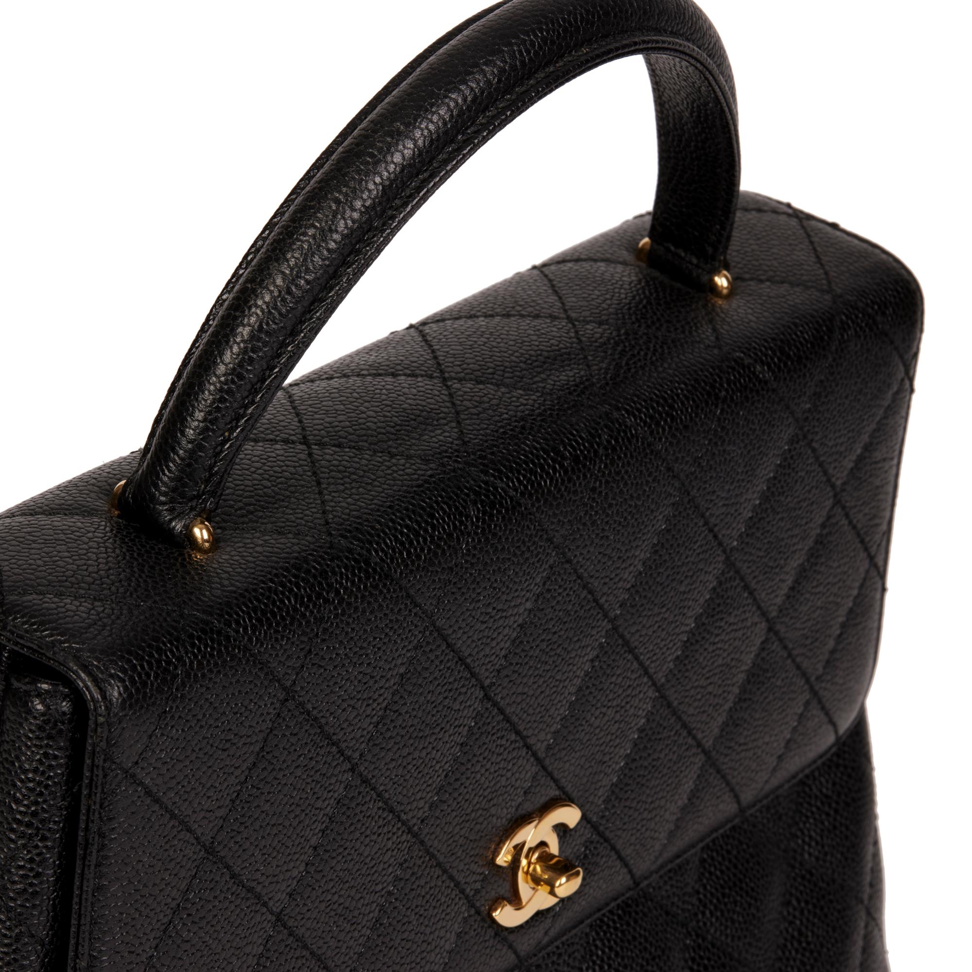 CHANEL Black Quilted Caviar Leather Vintage Classic Kelly 4
