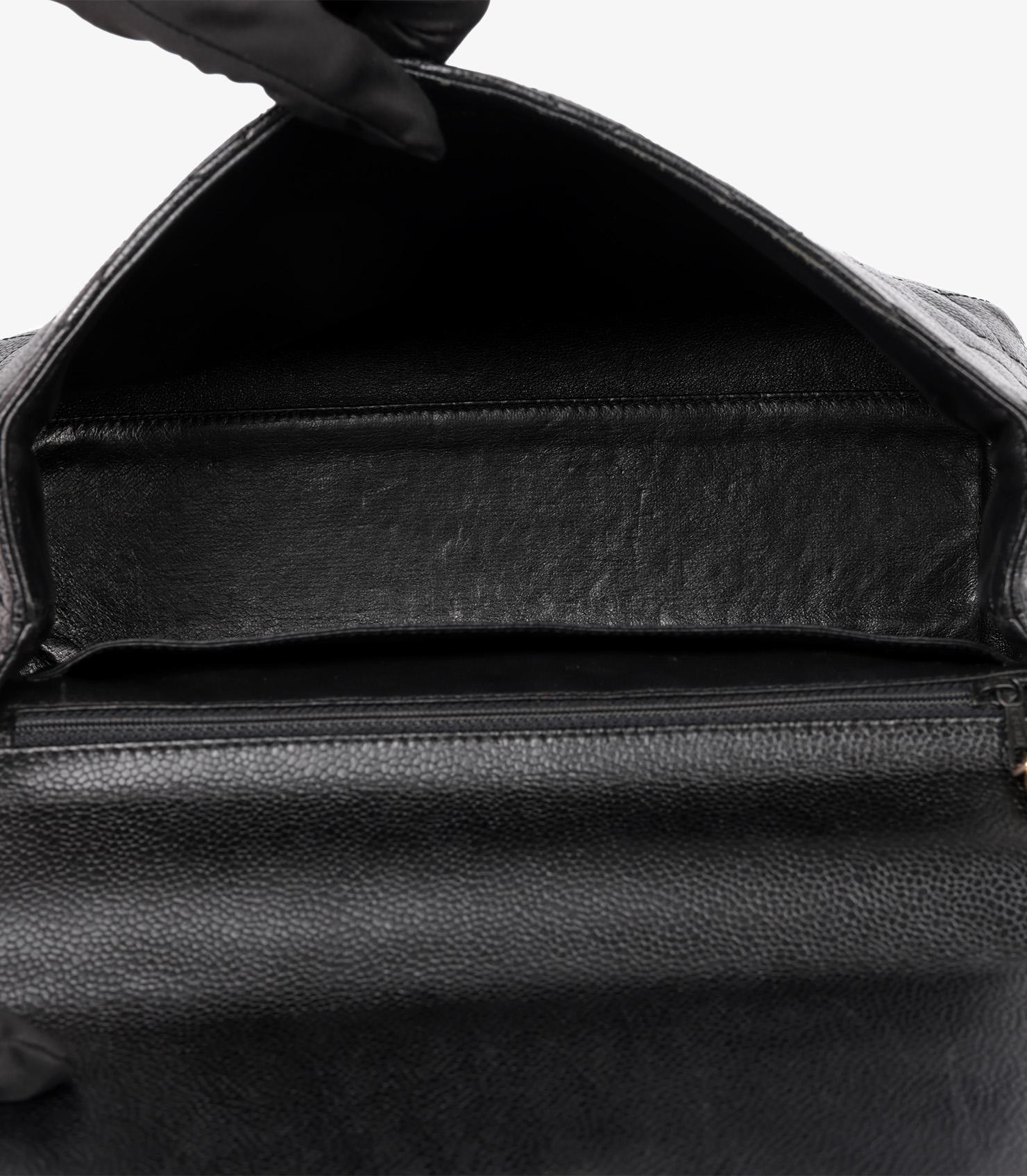Chanel Black Quilted Caviar Leather Vintage Classic Kelly For Sale 5