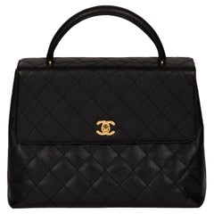CHANEL Black Quilted Caviar Leather Vintage Classic Kelly