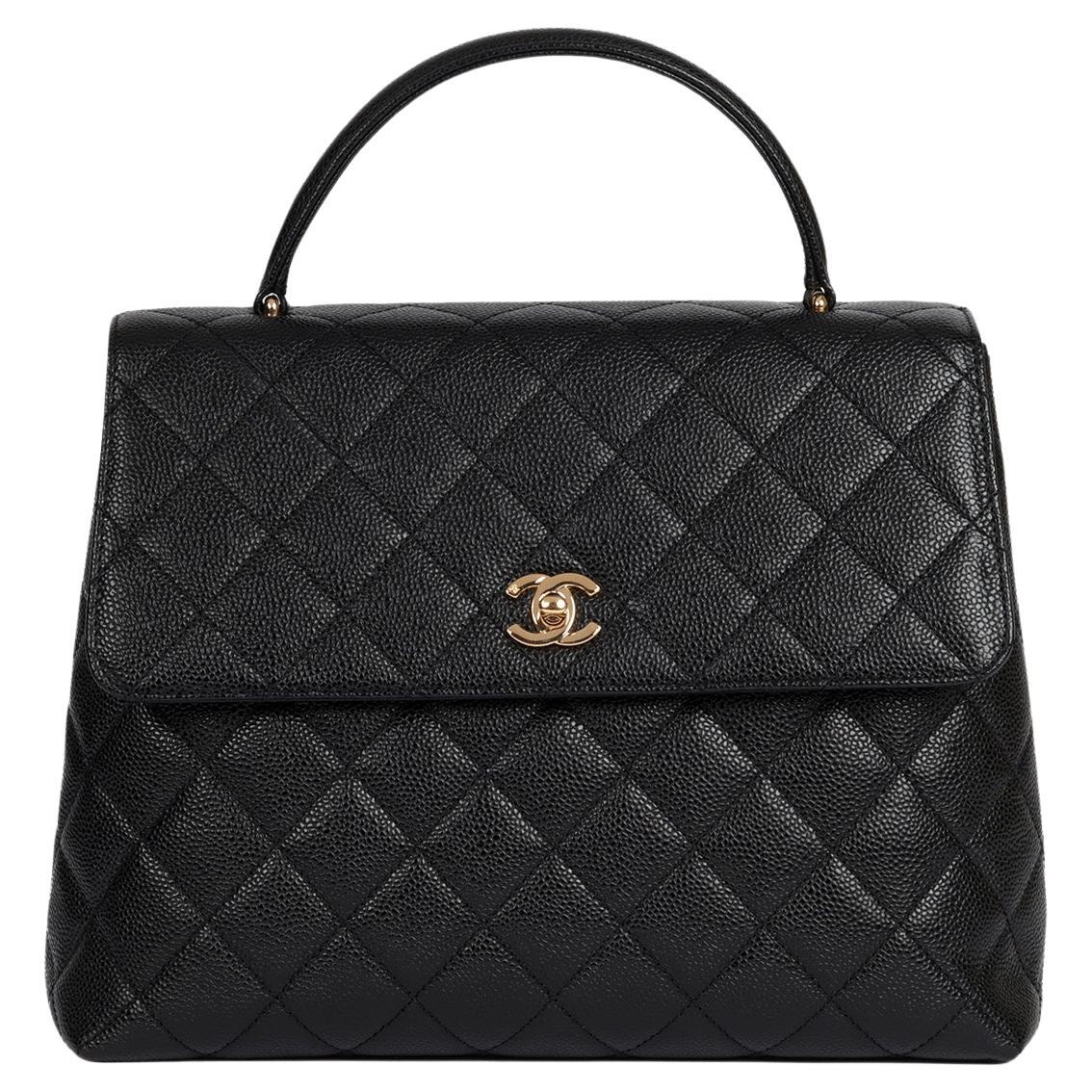 Chanel Black Quilted Caviar Leather Vintage Classic Kelly For Sale