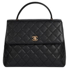 Chanel Black Quilted Caviar Leather Used Classic Kelly