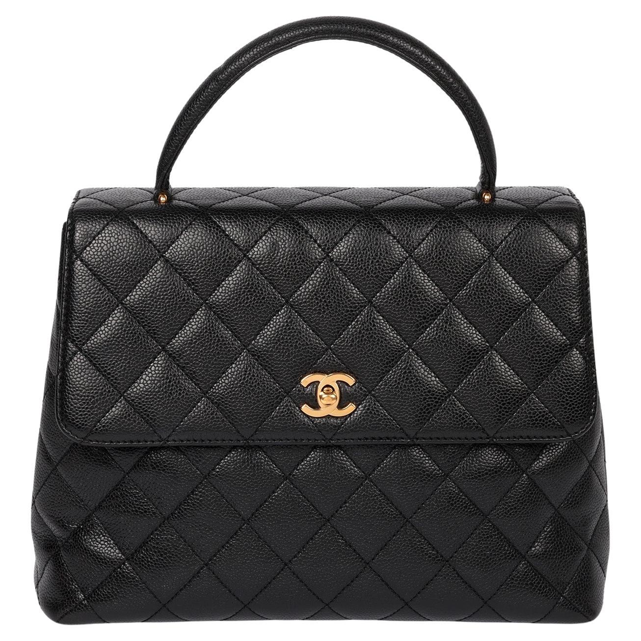 Chanel Black Quilted Caviar Leather Vintage Classic Kelly For Sale