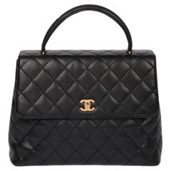 Chanel Schwarz Gesteppt Kaviar Leder Vintage Klassisch Kelly