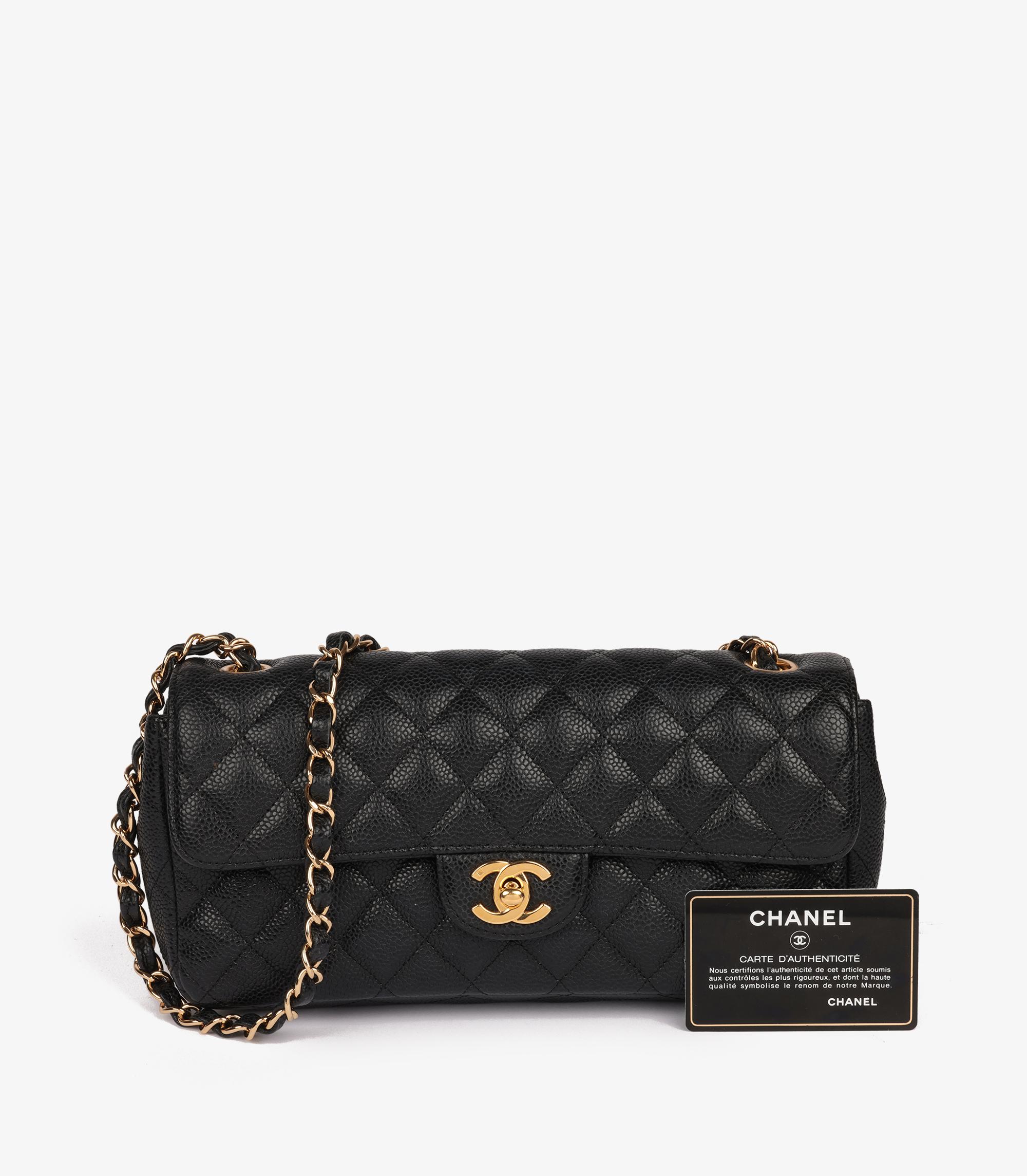 Chanel Black Quilted Caviar Leather Vintage East West Flap Bag 6