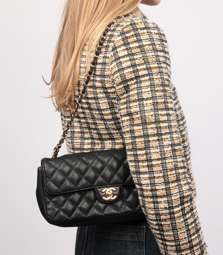Chanel Black Quilted Caviar Leather Vintage East West Flap Bag For