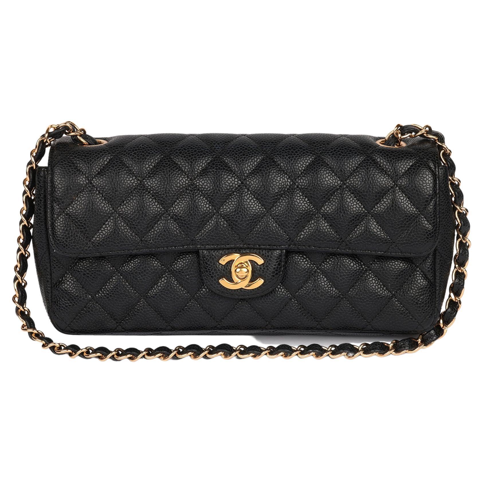 Chanel Black Quilted Caviar Leather Vintage East West Flap Bag