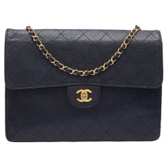 Chanel Black Quilted Caviar Leather Vintage Flap Shoulder Bag