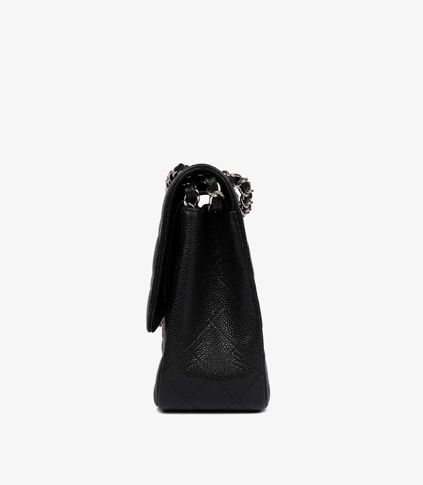 Women's or Men's Chanel Black Quilted Caviar Leather Vintage Jumbo Classic Double Flap Bag