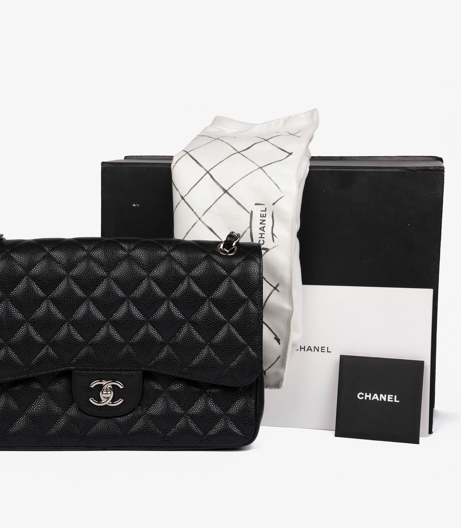 Chanel Black Quilted Caviar Leather Vintage Jumbo Classic Double Flap Bag 4