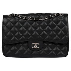Chanel Black Quilted Caviar Leather Vintage Jumbo Classic Double Flap Bag