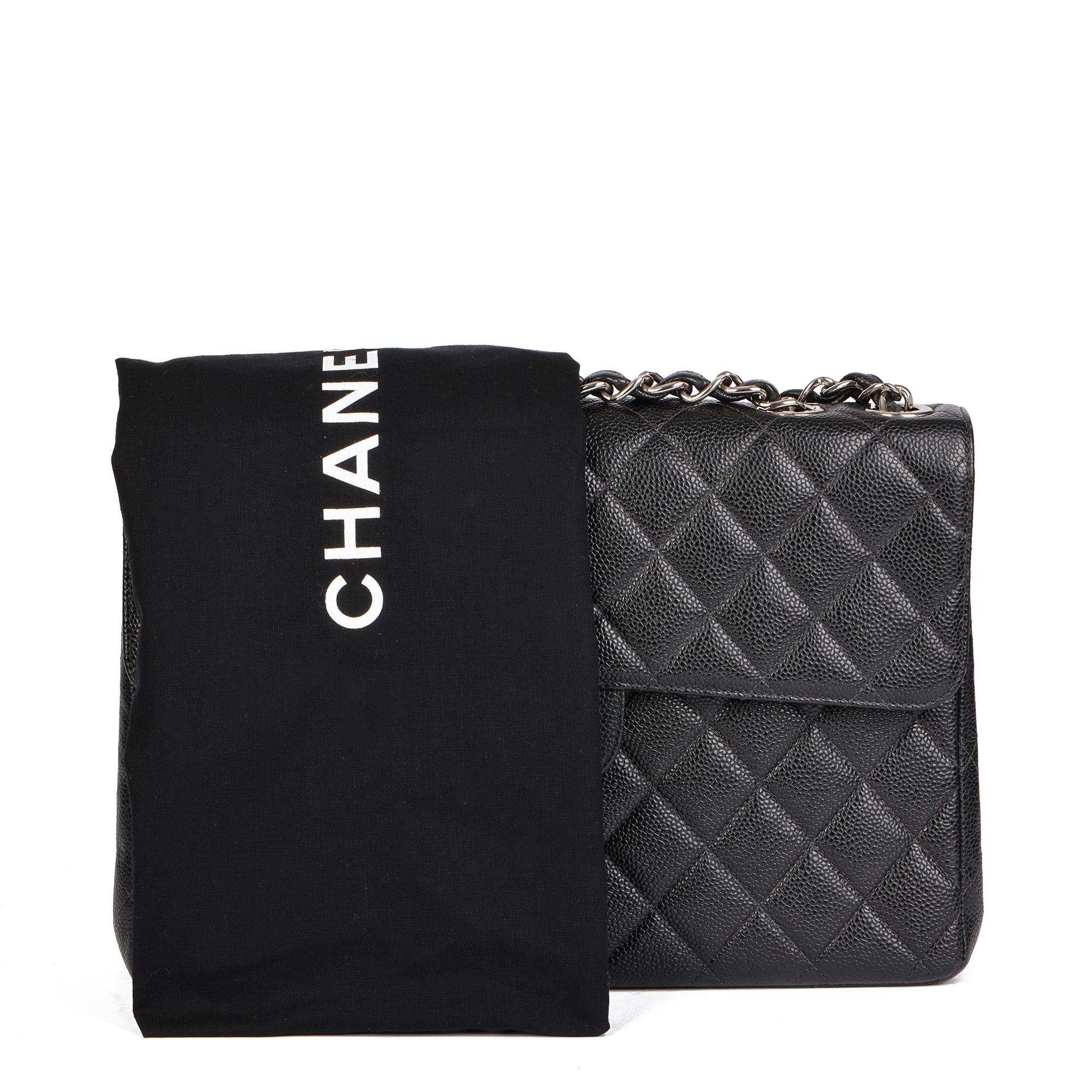 CHANEL Black Quilted Caviar Leather Vintage Jumbo Classic Single Flap Bag 8