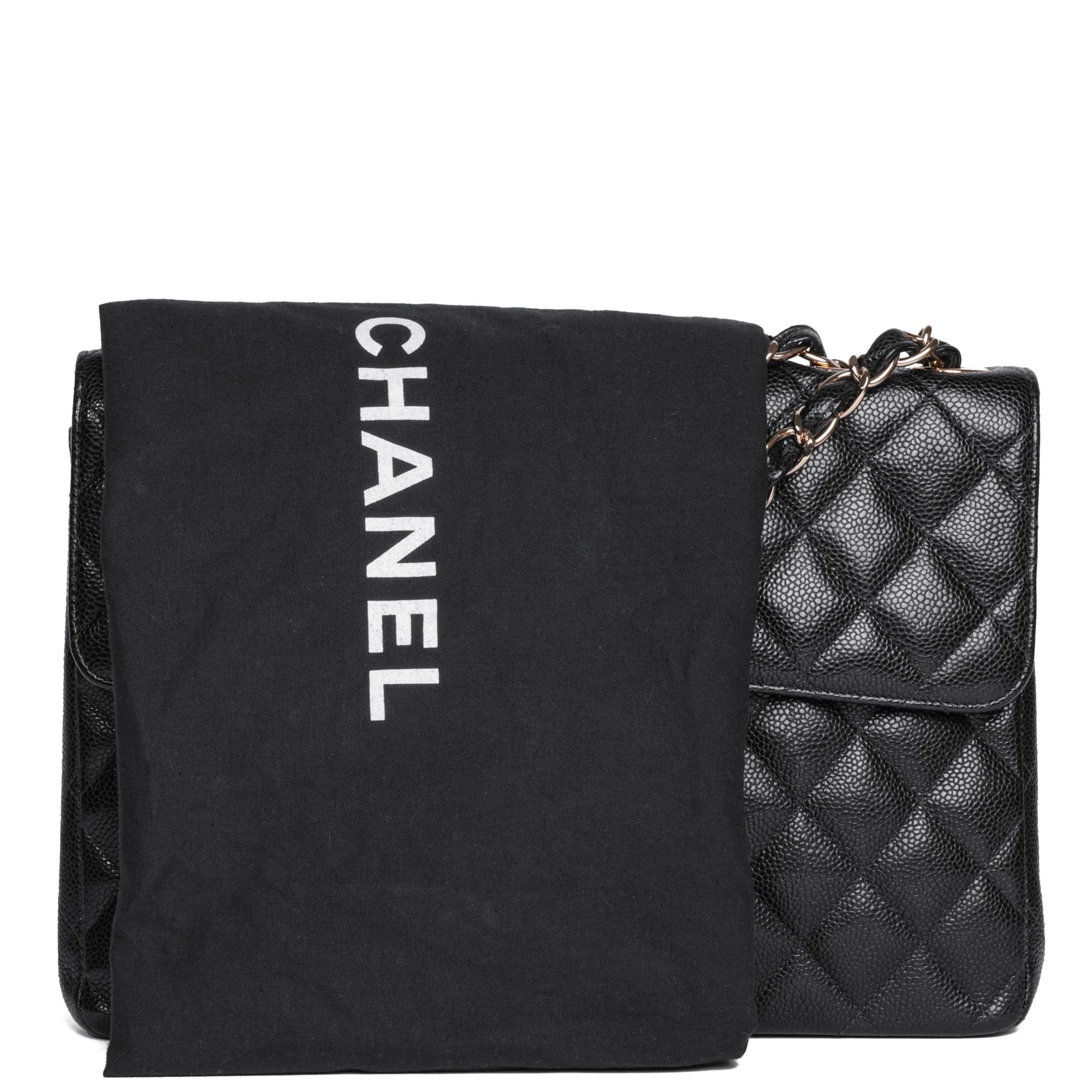 Chanel Black Quilted Caviar Leather Vintage Jumbo Classic Single Flap Bag 8