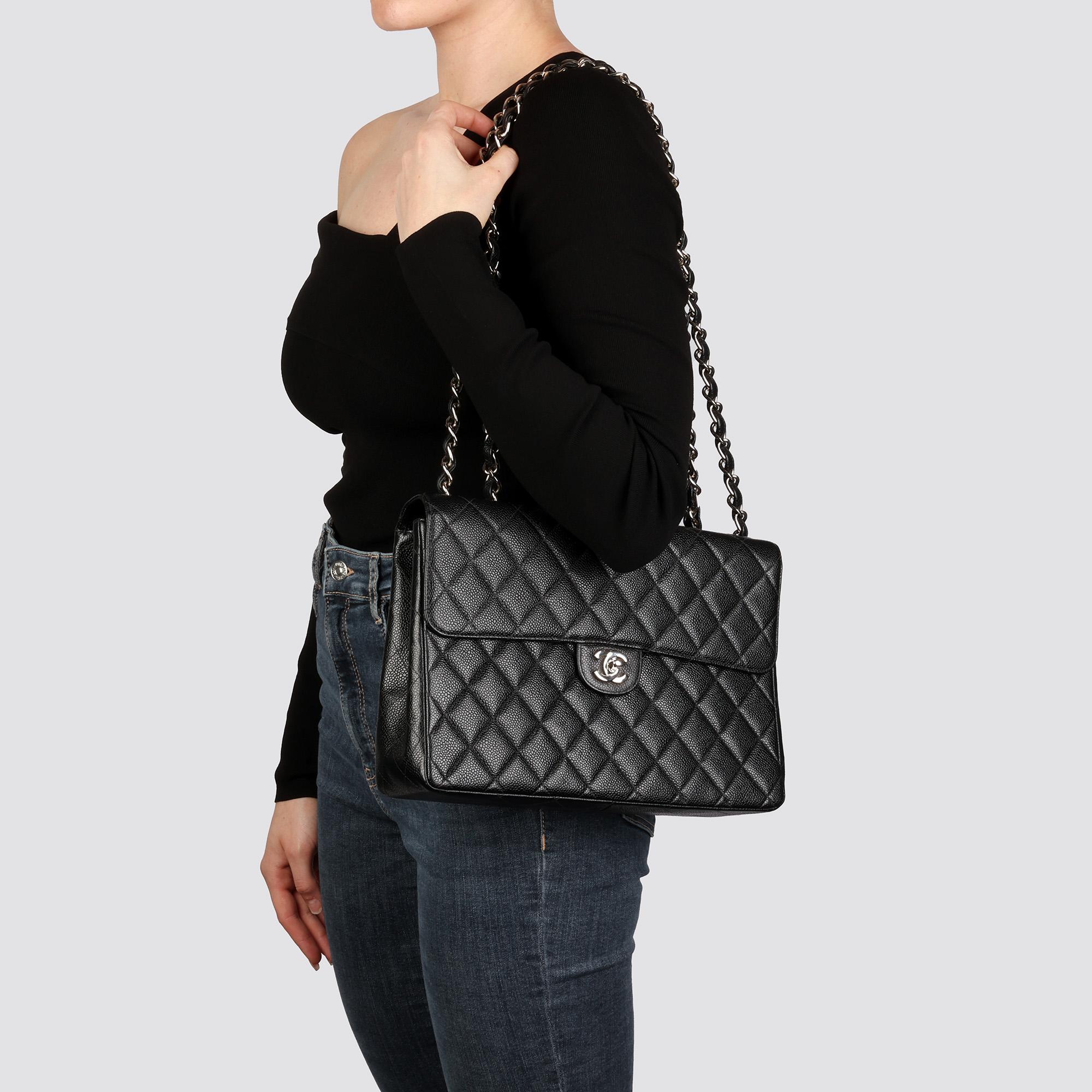 CHANEL Black Quilted Caviar Leather Vintage Jumbo Classic Single Flap Bag 9
