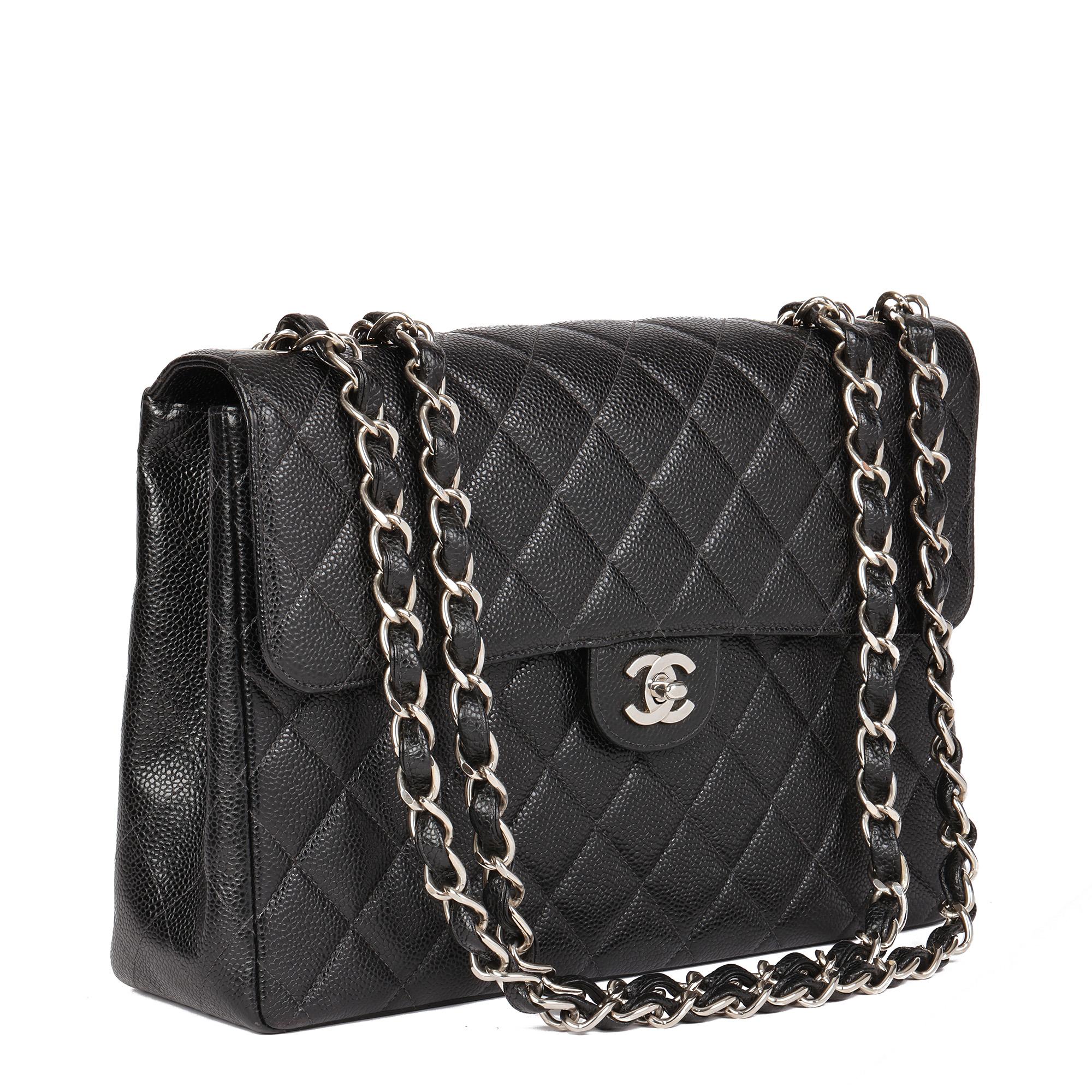 CHANEL
Black Quilted Caviar Leather Vintage Jumbo Classic Single Flap Bag

Serial Number: 6136509
Age (Circa): 2000
Accompanied By: Chanel Dust Bag
Authenticity Details: Serial Sticker (Made in France)
Gender: Ladies
Type: Shoulder,