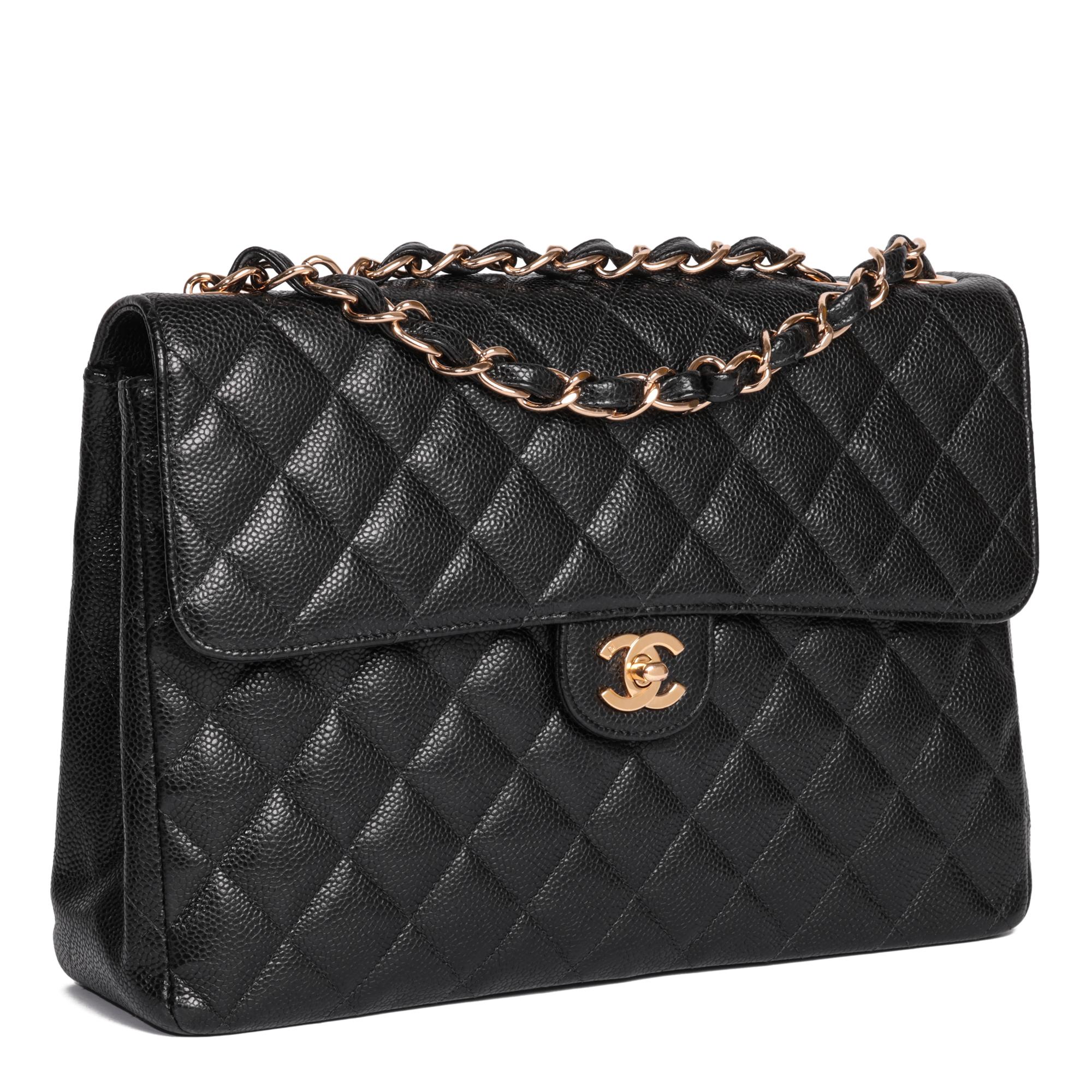 Chanel Black Quilted Caviar Leather Vintage Jumbo Classic Single Flap Bag

CONDITION NOTES
The exterior is in excellent condition with light signs of use.
The interior is in excellent condition with light signs of use.
The hardware is in excellent
