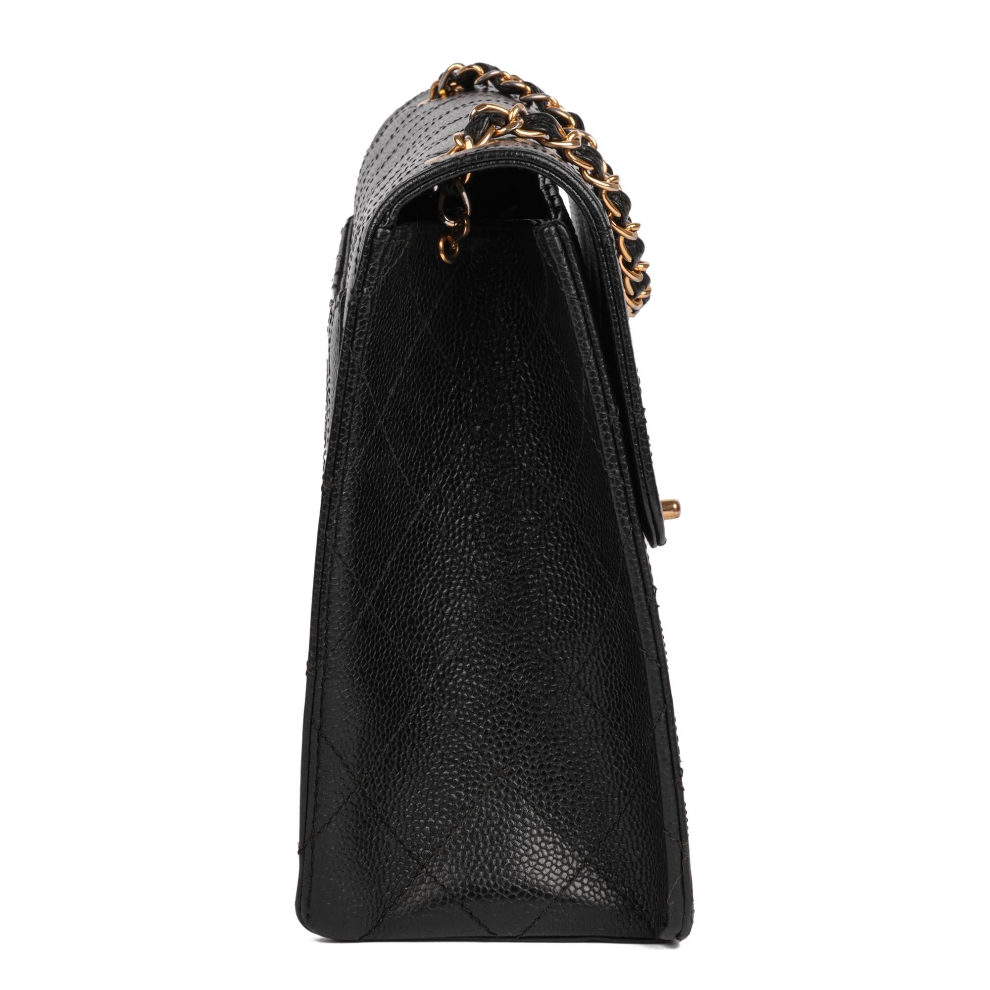 CHANEL Schwarzes gestepptes Kaviarleder Vintage Jumbo Classic Single Flap Bag im Zustand „Hervorragend“ im Angebot in Bishop's Stortford, Hertfordshire