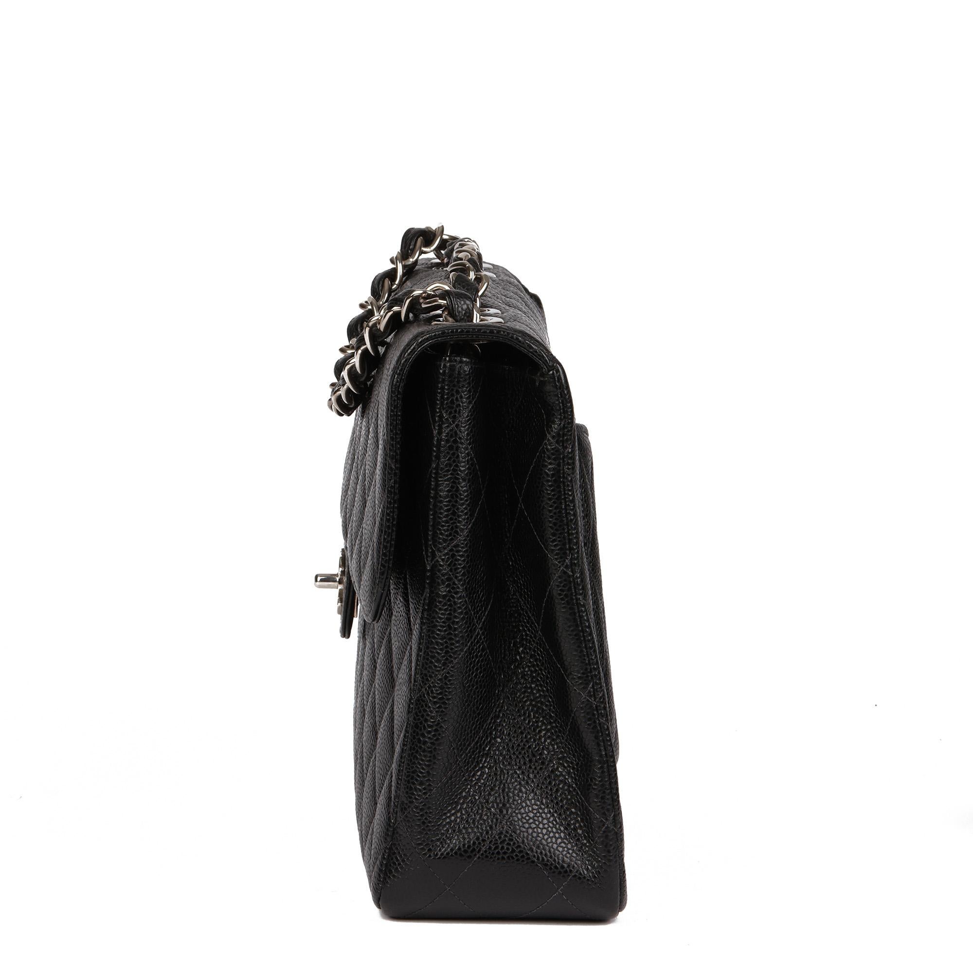 Women's CHANEL Black Quilted Caviar Leather Vintage Jumbo Classic Single Flap Bag