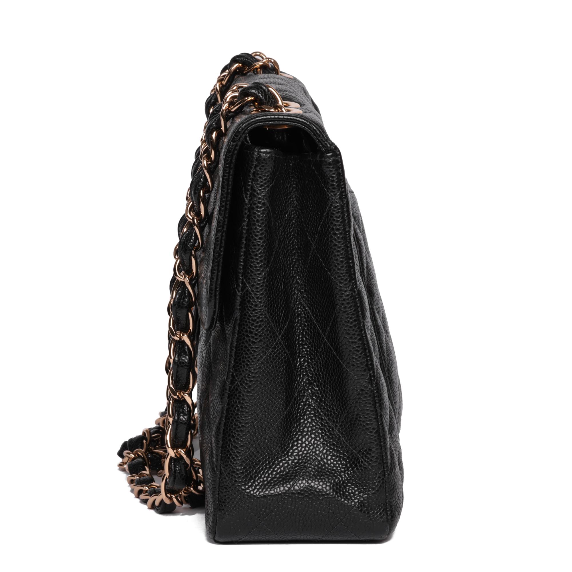 Women's Chanel Black Quilted Caviar Leather Vintage Jumbo Classic Single Flap Bag