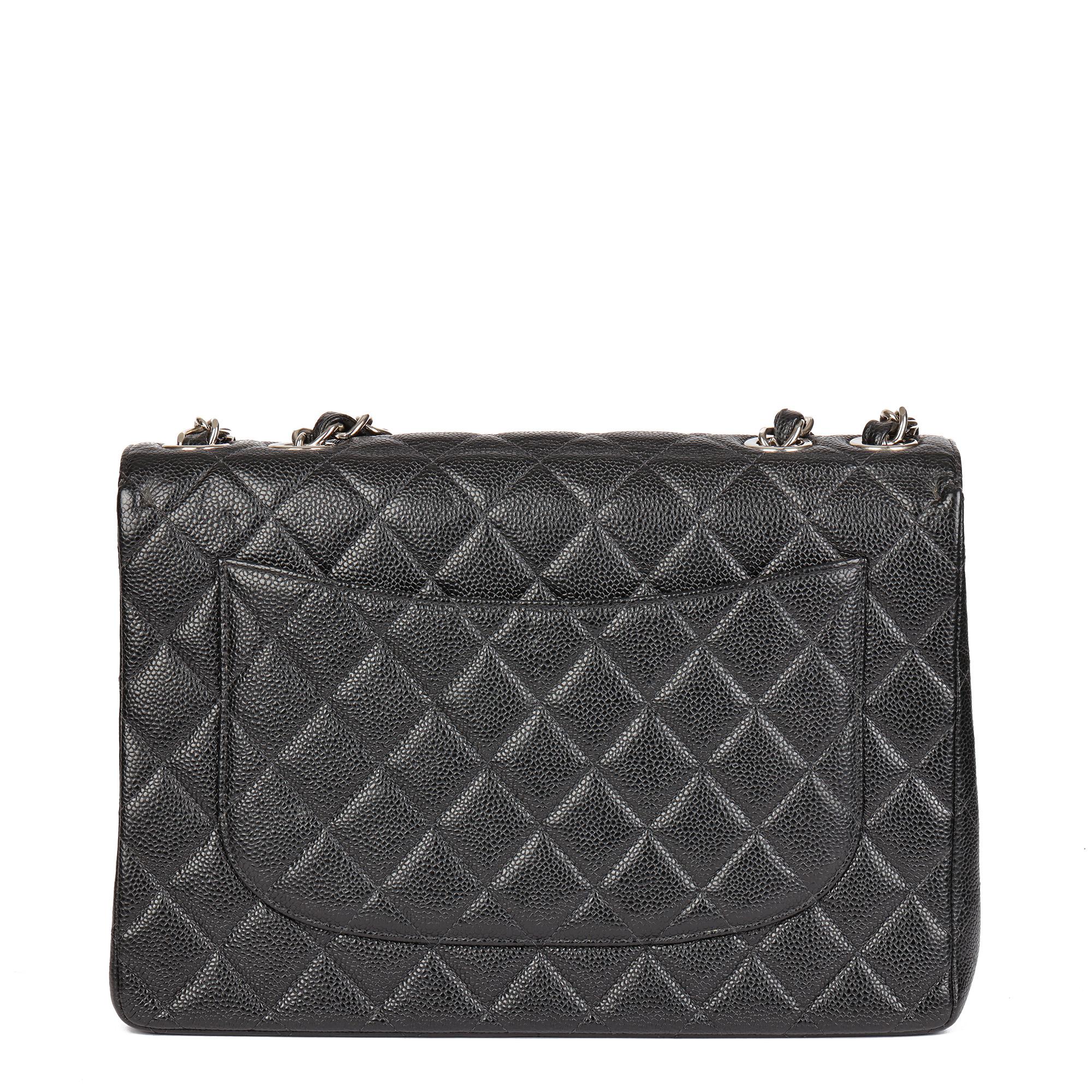 CHANEL Black Quilted Caviar Leather Vintage Jumbo Classic Single Flap Bag 1