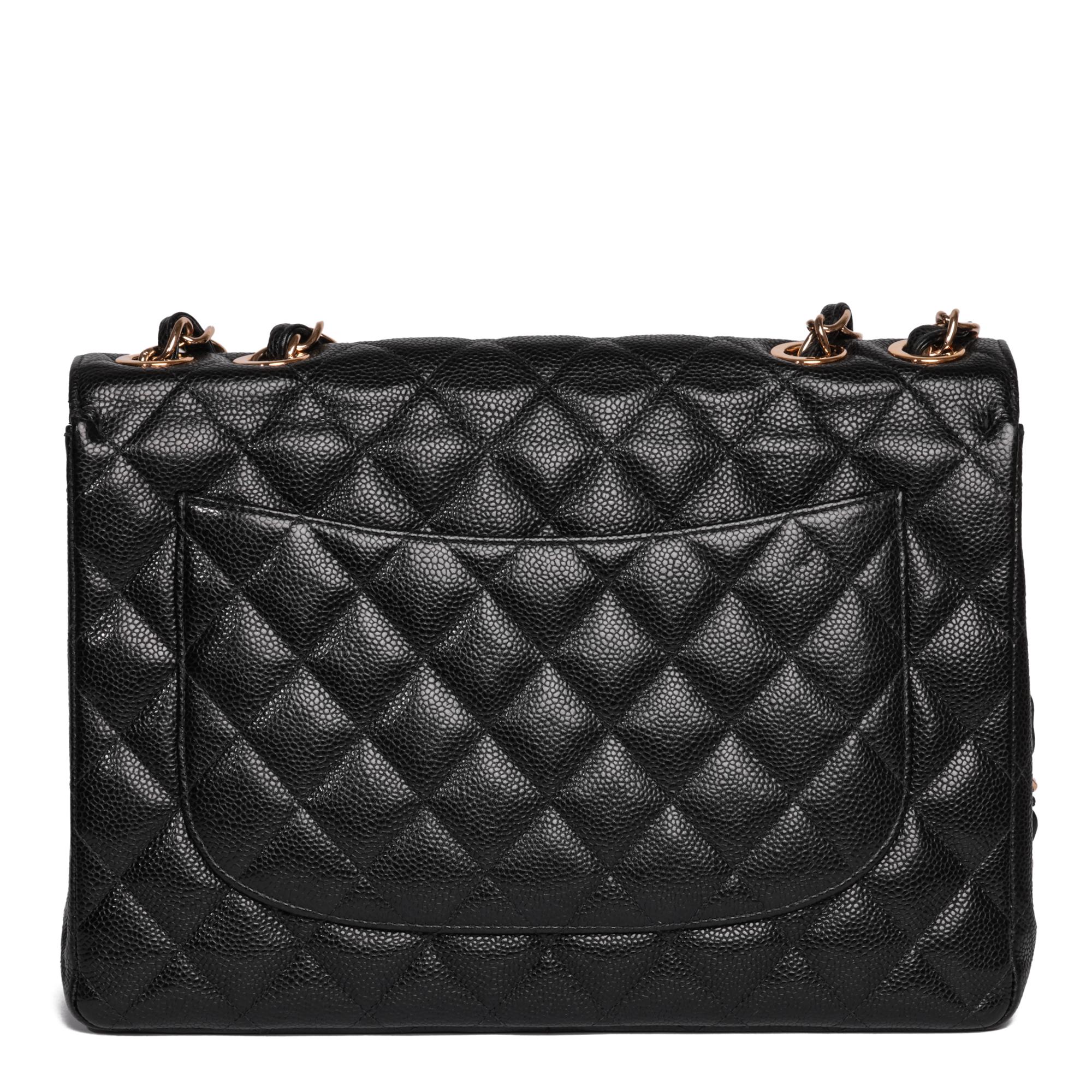 Chanel Black Quilted Caviar Leather Vintage Jumbo Classic Single Flap Bag 1