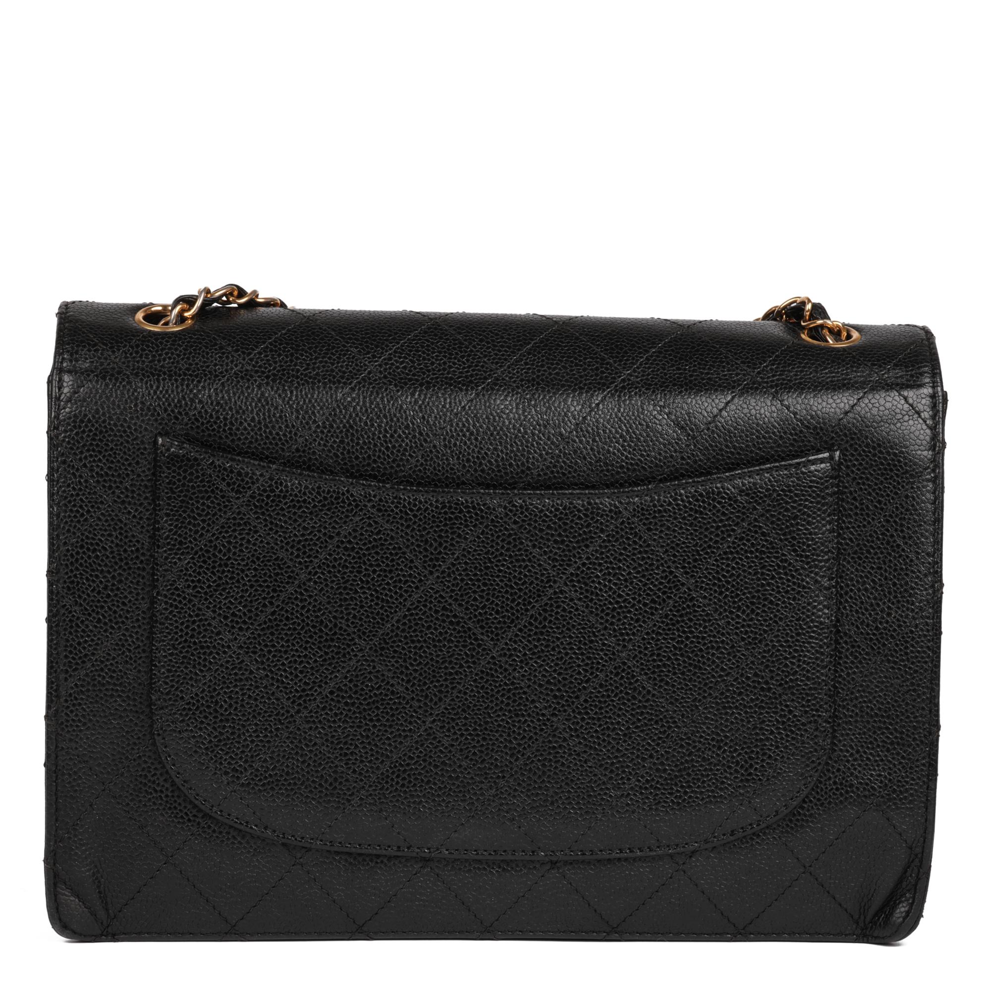 CHANEL Black Quilted Caviar Leather Vintage Jumbo Classic Single Flap Bag For Sale 1