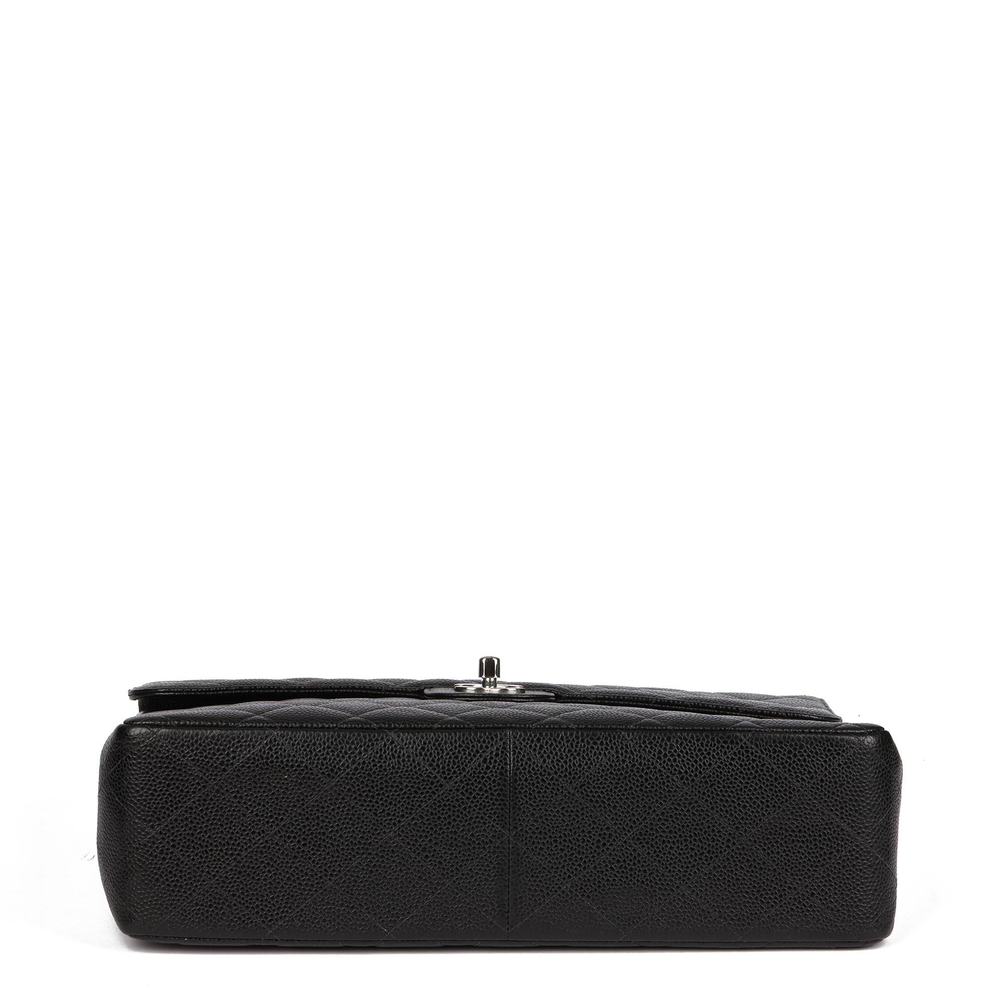 CHANEL Black Quilted Caviar Leather Vintage Jumbo Classic Single Flap Bag 2