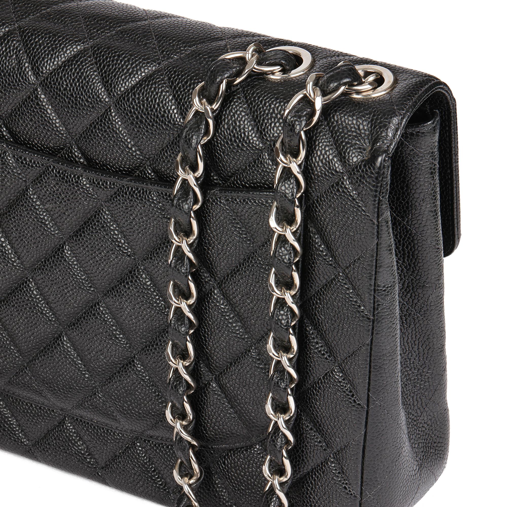 CHANEL Black Quilted Caviar Leather Vintage Jumbo Classic Single Flap Bag 4