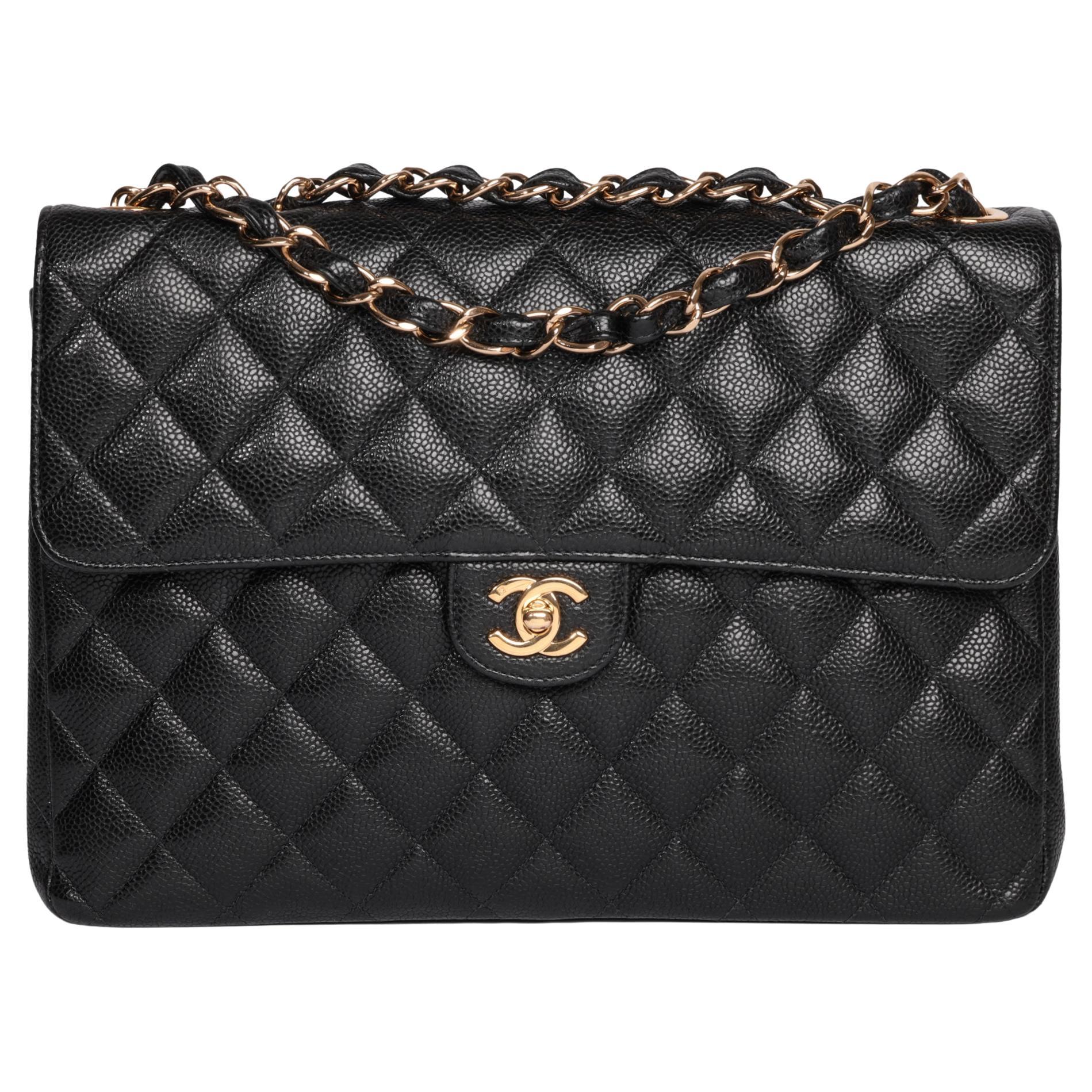 Chanel Black Quilted Caviar Leather Vintage Jumbo Classic Single Flap Bag