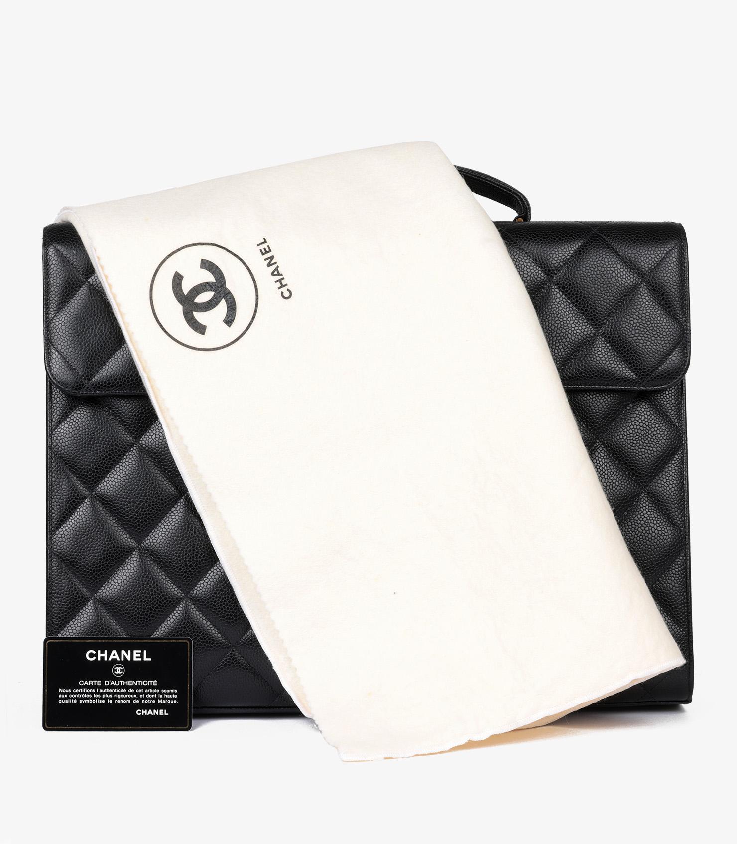Chanel Black Quilted Caviar Leather Vintage Jumbo XL Classic Briefcase en venta 5