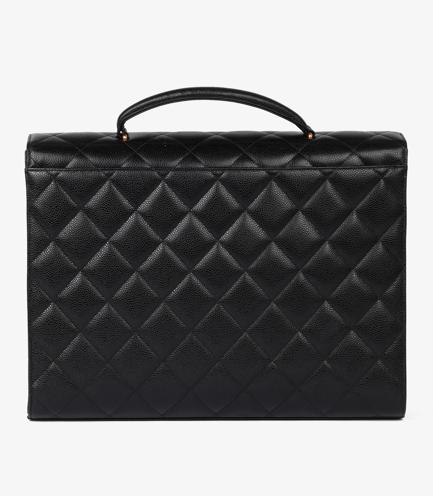 Femenino o masculino Chanel Black Quilted Caviar Leather Vintage Jumbo XL Classic Briefcase en venta