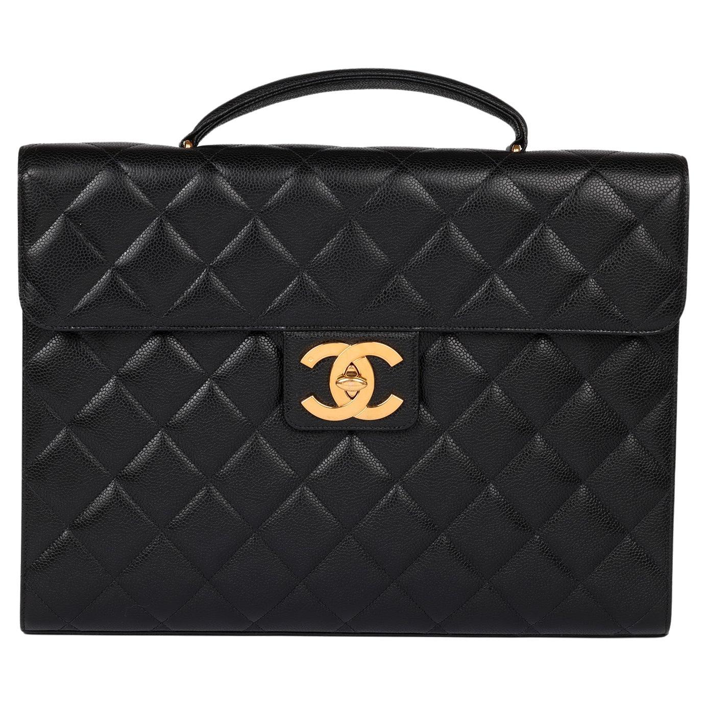 Chanel Black Quilted Caviar Leather Vintage Jumbo XL Classic Briefcase en venta