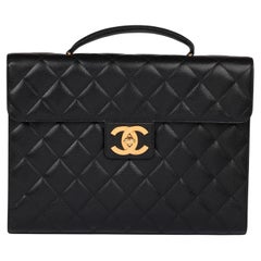 Chanel Black Quilted Caviar Leather Vintage Jumbo XL Classic Briefcase