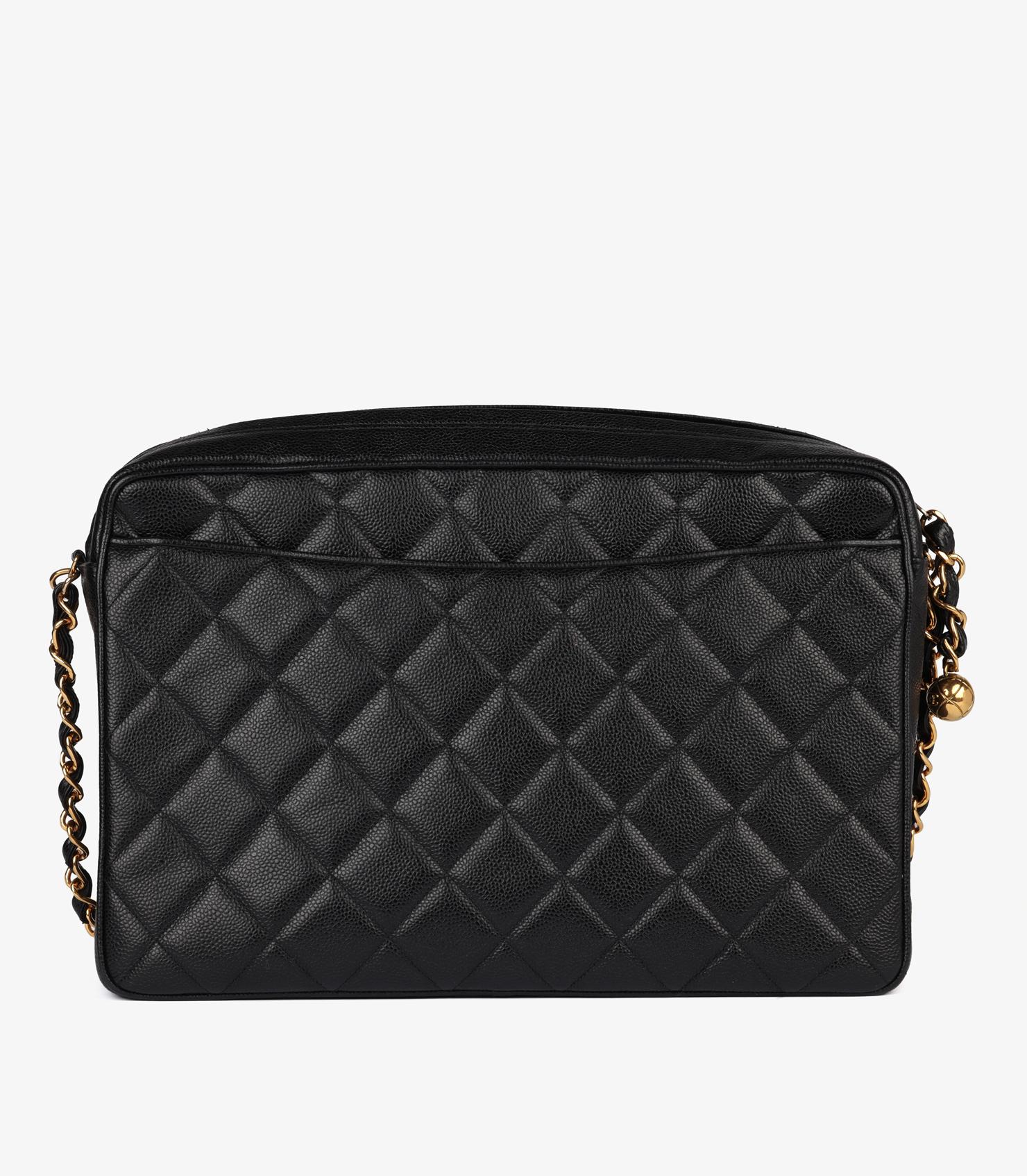 Chanel Schwarz gesteppt Kaviar Leder Vintage Maxi Jumbo XL Kameratasche im Angebot 1