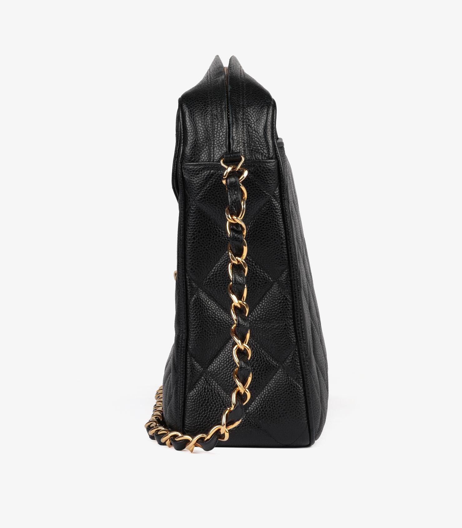 Chanel Schwarz gesteppt Kaviar Leder Vintage Maxi Jumbo XL Kameratasche im Angebot 2