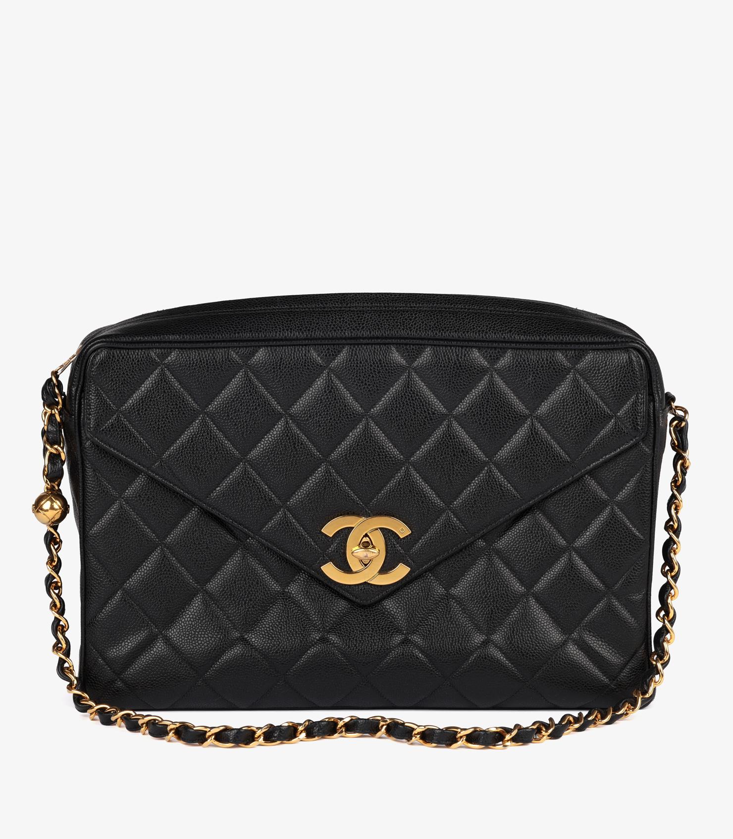 Chanel Black Quilted Caviar Leather Vintage Maxi Jumbo XL Camera Bag