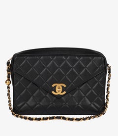 Chanel Black Quilted Caviar Leather Vintage Maxi Jumbo XL Camera Bag