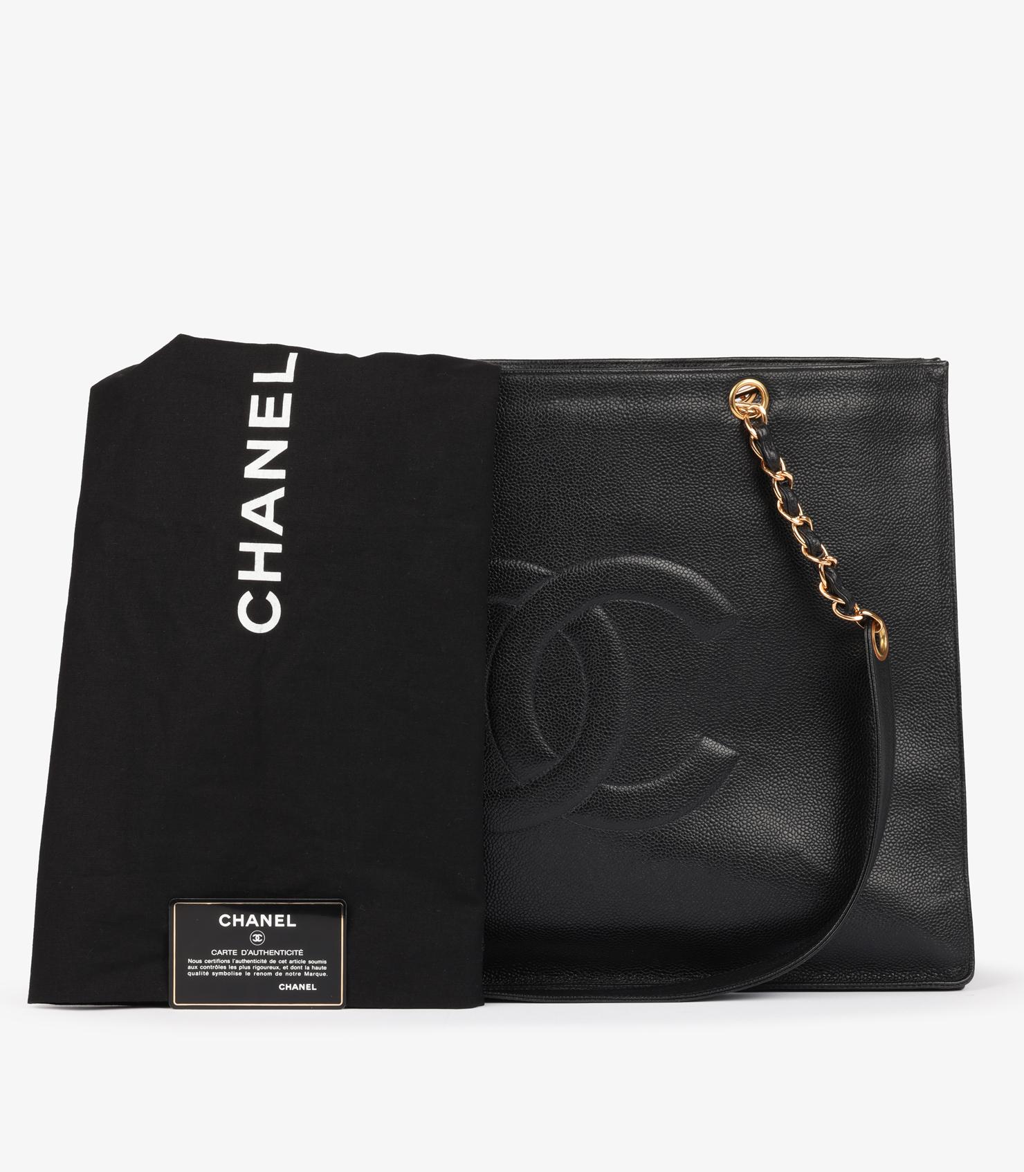 Chanel Schwarzes gestepptes Kaviarleder Vintage Maxi Timeless Shoulder Tote im Angebot 7