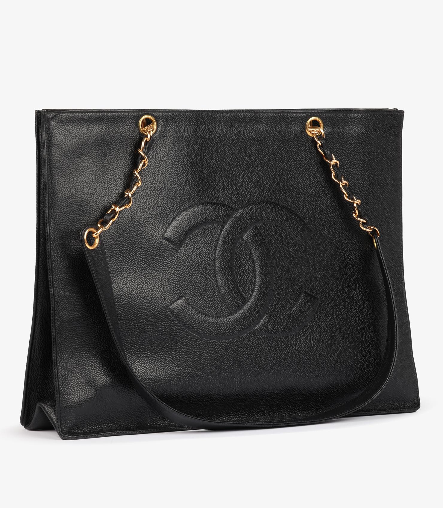 Chanel Black Quilted Caviar Leather Vintage Maxi Timeless Shoulder Tote (Schwarz) im Angebot
