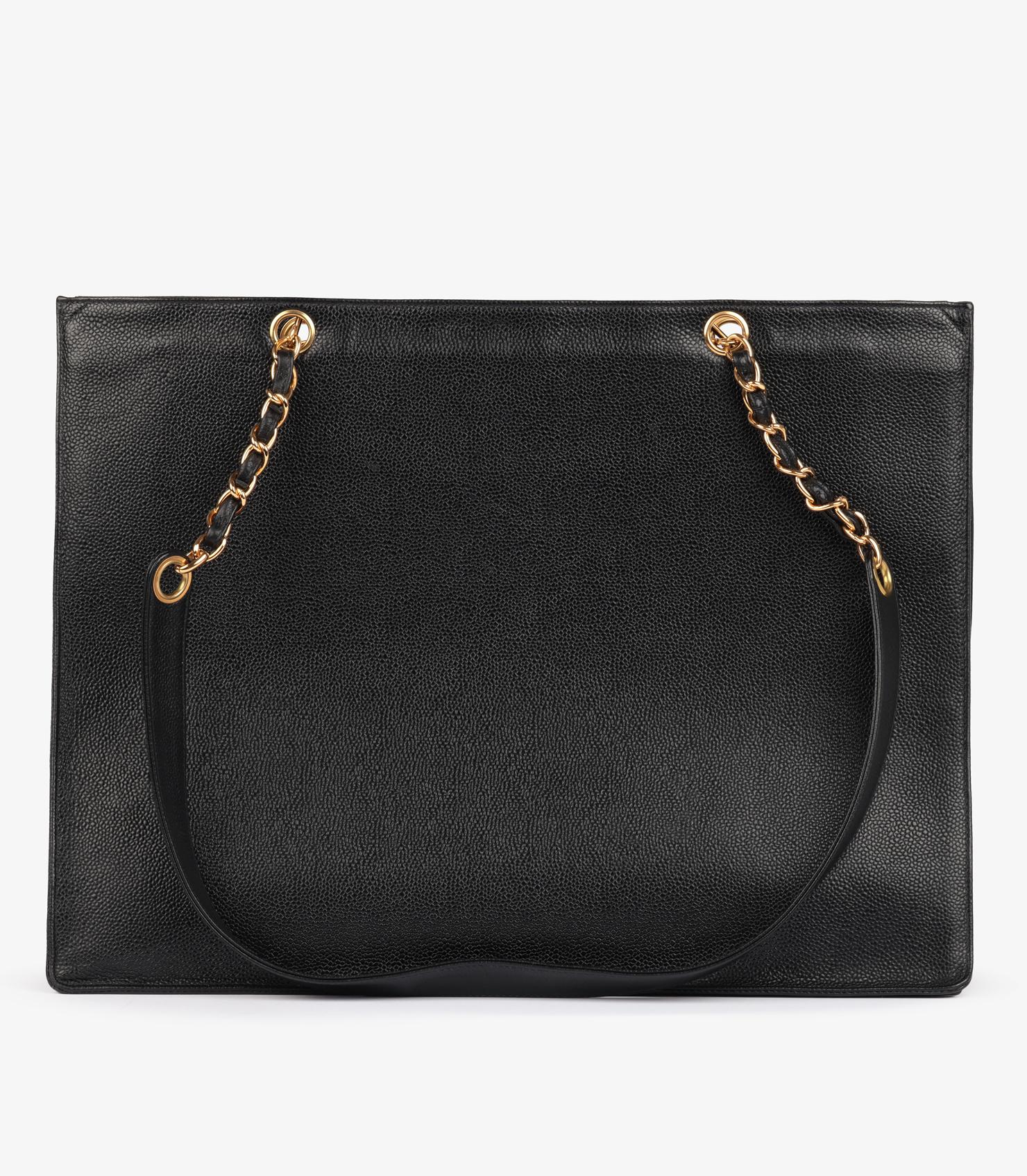 Chanel Schwarzes gestepptes Kaviarleder Vintage Maxi Timeless Shoulder Tote Damen im Angebot