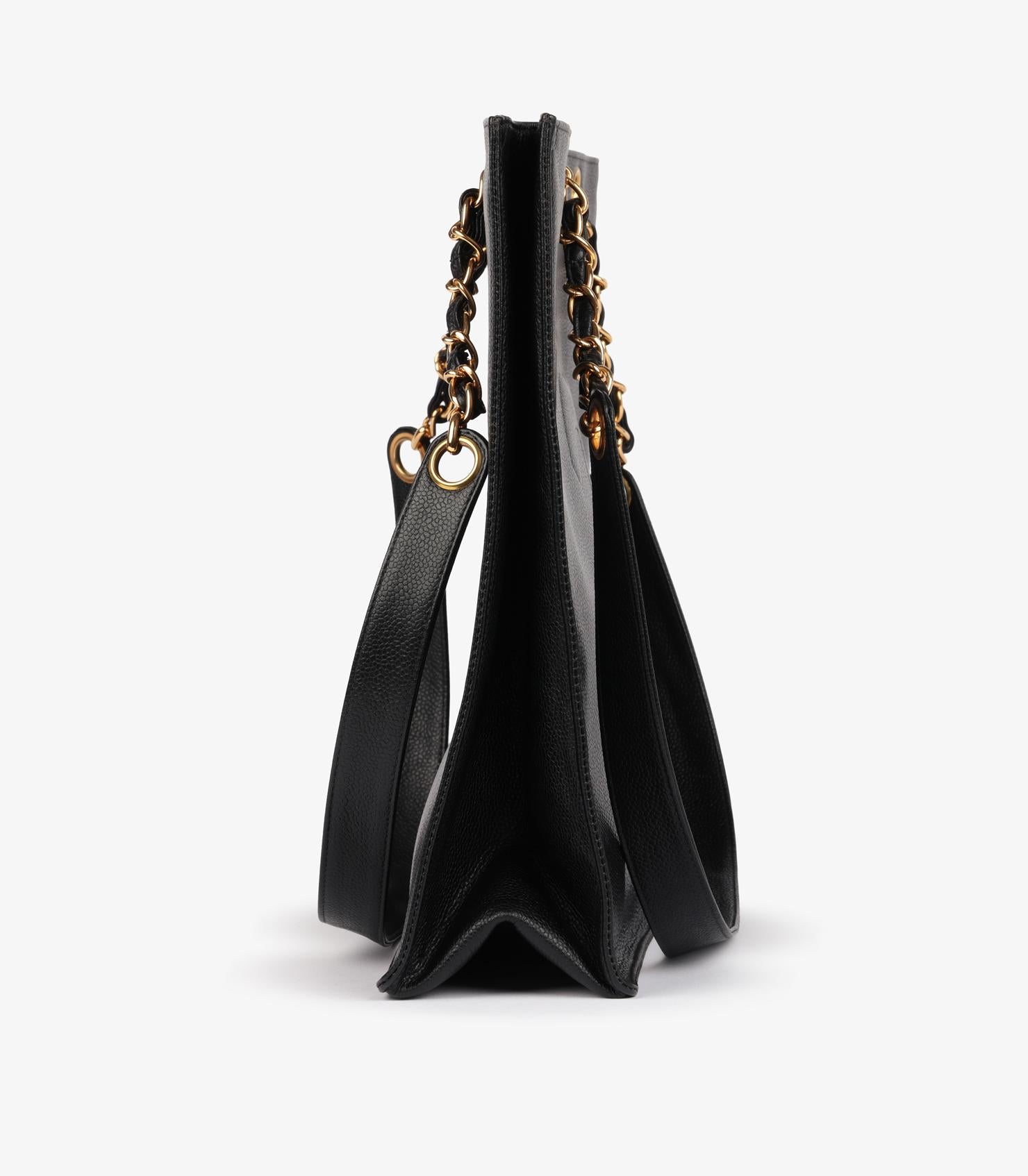 Chanel Schwarzes gestepptes Kaviarleder Vintage Maxi Timeless Shoulder Tote im Angebot 1