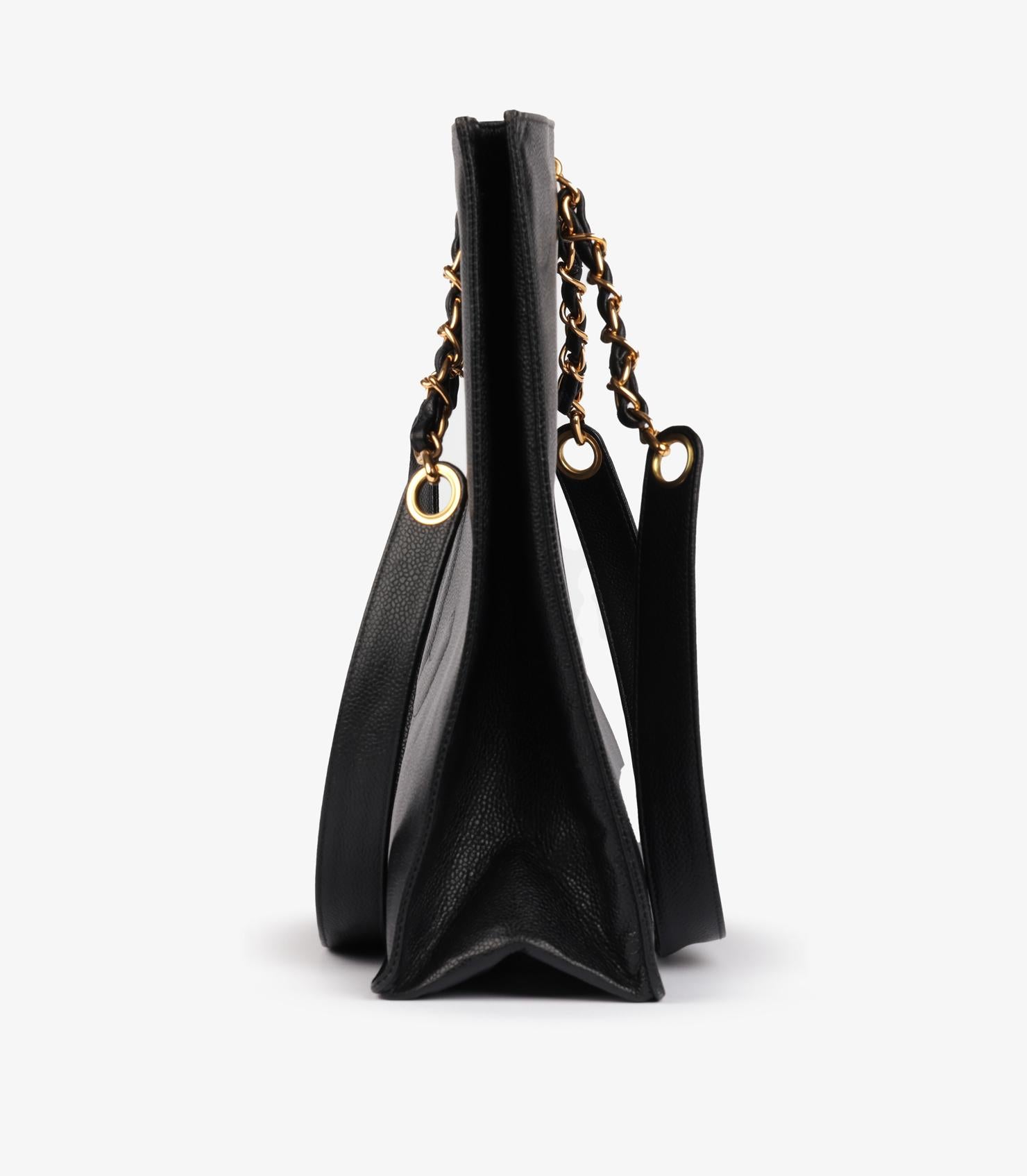 Chanel Schwarzes gestepptes Kaviarleder Vintage Maxi Timeless Shoulder Tote im Angebot 2