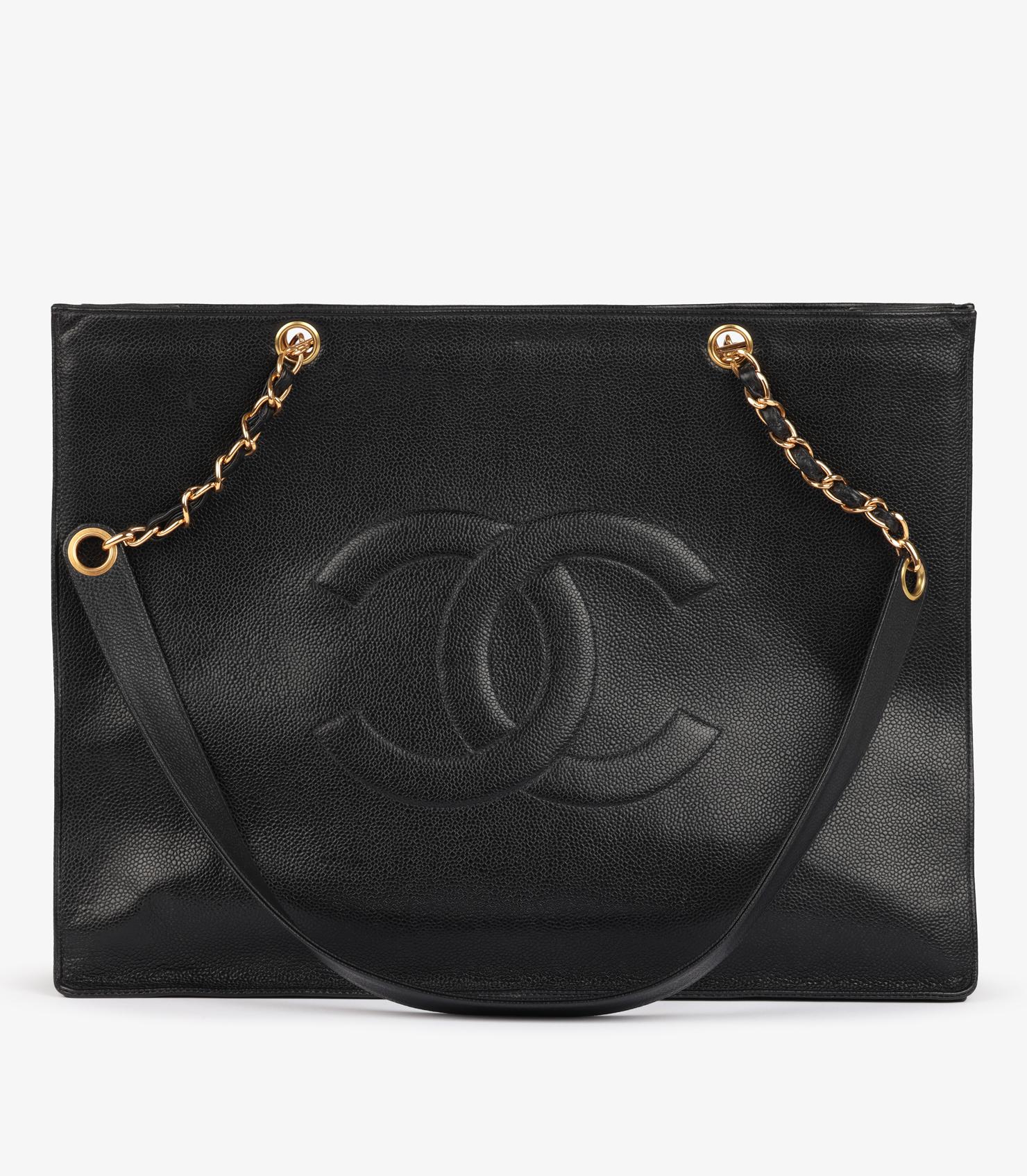 Chanel Black Quilted Caviar Leather Vintage Maxi Timeless Shoulder Tote im Angebot