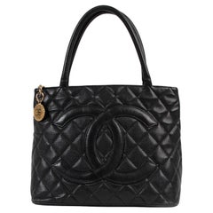 Chanel Black Quilted Caviar Leather Vintage Medaillon Tote Bag