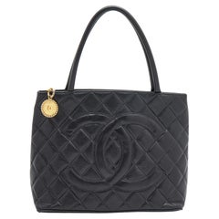 Chanel Black Quilted Caviar Leather Vintage Medallion Bag